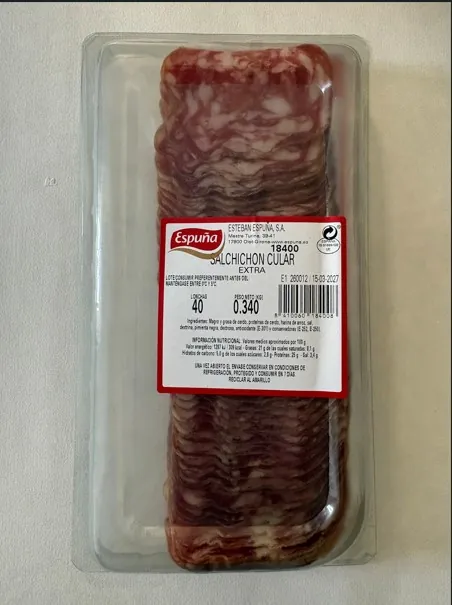 etiquetado de salchichón cular extra Espuña. (foto 2)