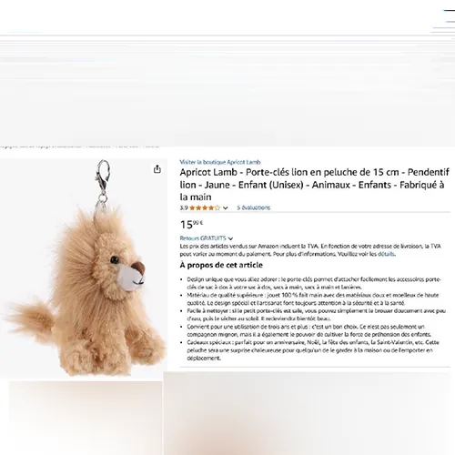 juguete suave con llavero Abricot Lamb Porte-clés lion en peluche (foto 2)