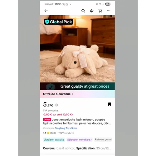 juguete suave Peluche lapin magnon