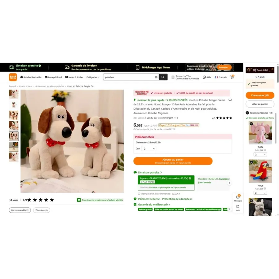juguete suave Peluche de beagle