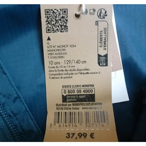 chaqueta impermeable Monoprix Veste coupe vent col zippée enfant