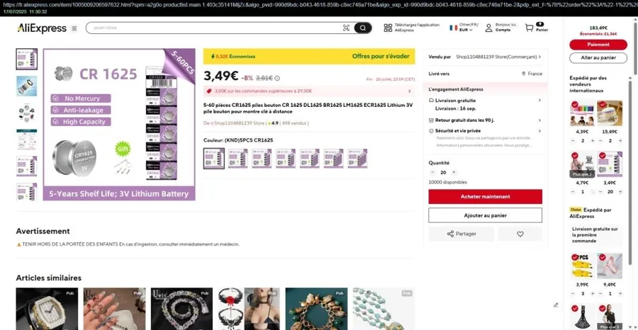 baterías de botón KOONENDA Lithium Battery