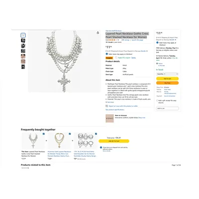 collar Pearl Necklace with Gothic Cross (foto 3)