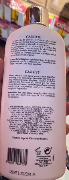 loción para aclarar la piel Pr. Francoise Bedon Paris Carotte Lightening Body Lotion