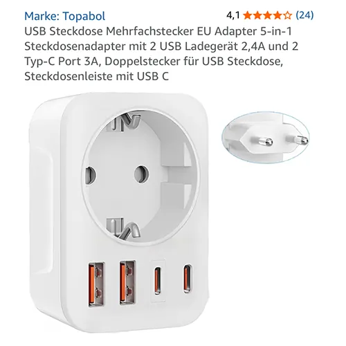 adaptador de alimentación USB Topabol Socket